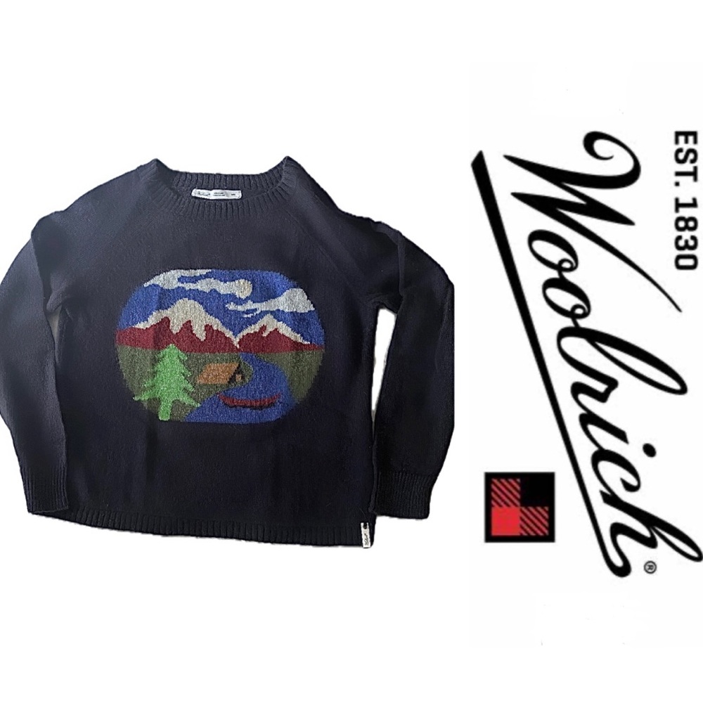 Women’s vintage Woolrich camping scene acrylic/nylon/mohair/wool sweater Size M
